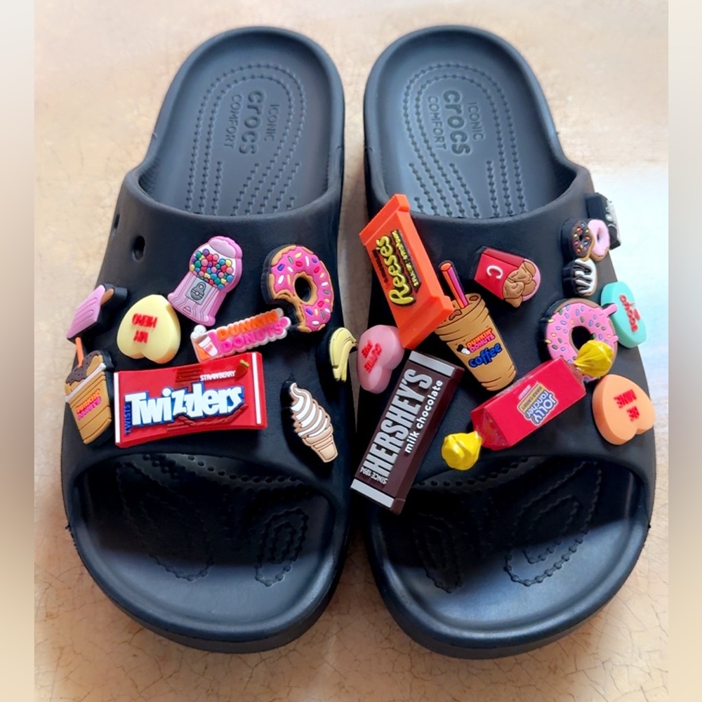 CROCS Women Black Sandals with Candy Charms